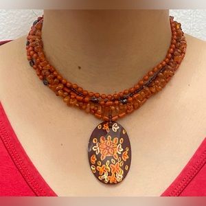 Multi-strand Coral, Garnet & Amber Beads Sterling Choker Necklace CL / Chan Luu?